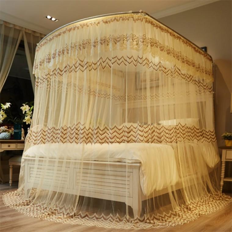 레이스 망사 캐노피 침대모기장 120x200cm 베이지 침대공주모기장 캐노피천막모기장 사각캐노피모기장프레