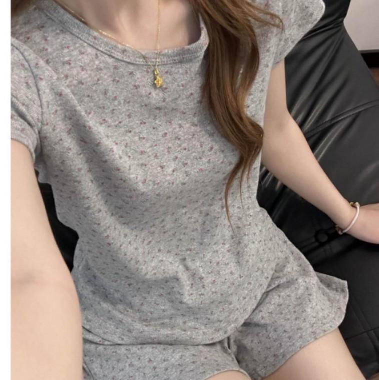 그레이 반팔 잠옷 상하세트 홈웨어 라운지 데일리 반팔 티셔츠 밴딩 숏팬츠