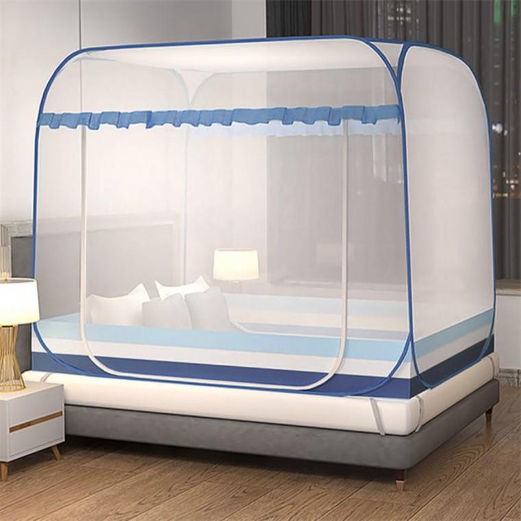 사각 원터치 침대모기장 150x200cm 블루 퀸침대모기장틀 원터치모기장텐트 원터치침대모기장2인용