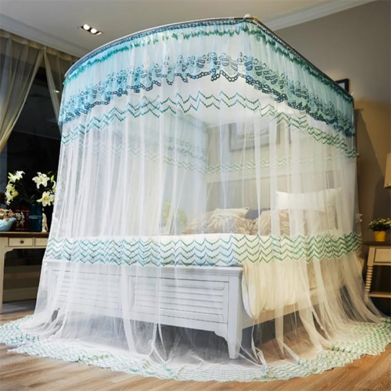 레이스 망사 캐노피 침대모기장 180x200cm 그린 공주모기장 사각캐노피모기장프레임 캐노피모기장