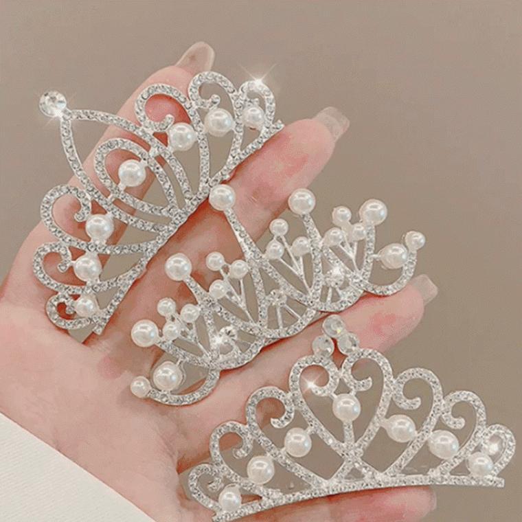 왕관 티아라 고급 공주 핀 3개 세트 생일 선물 파티 tiara