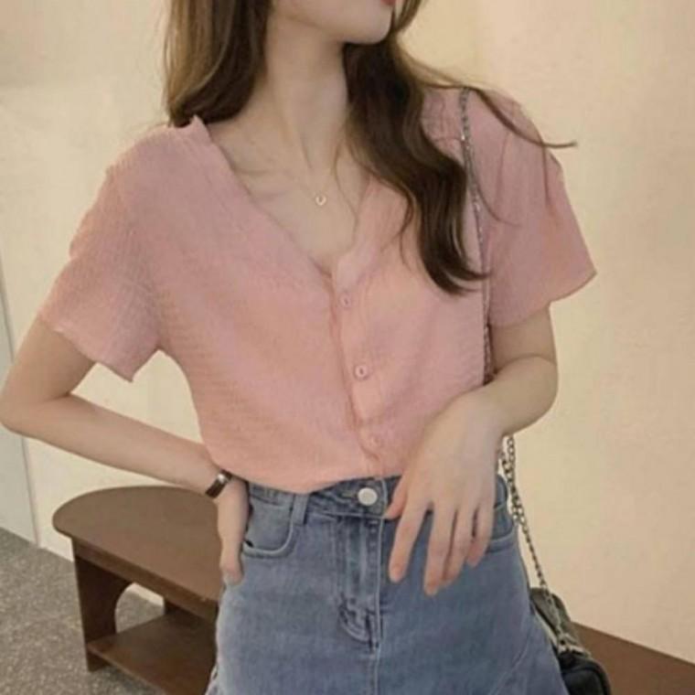 상의 여름 출근룩 셔츠 블라우스 브이넥 버튼 데일리 여성 반팔