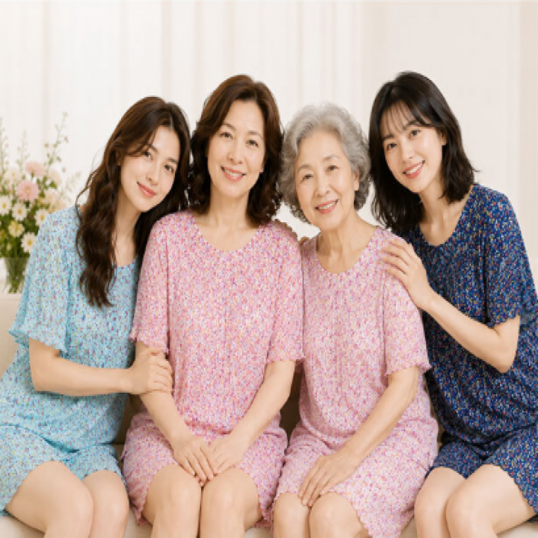 플라워 골지 잠옷 세트 여성 파자마 상하의 홈웨어 라운지웨어