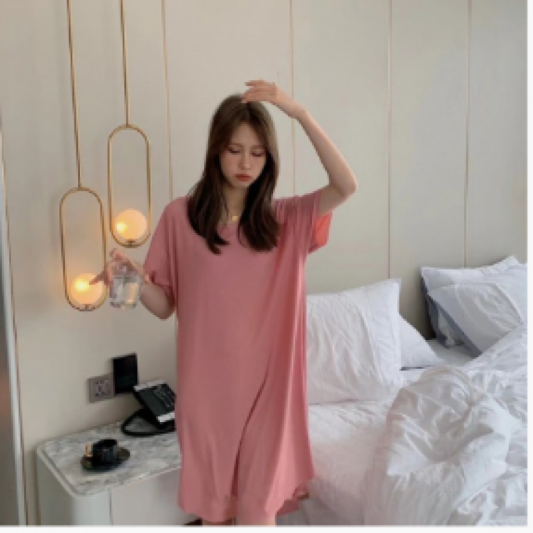와플 반팔 롱원피스 잠옷 루즈핏 홈웨어 라운지웨어 여성원피스