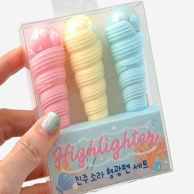진주 소라 형광펜 3색 세트 예쁜형광펜 필기도구 형광펜세트