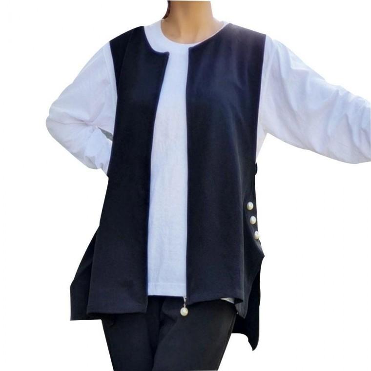 여성 진주 지퍼 조끼 블랙