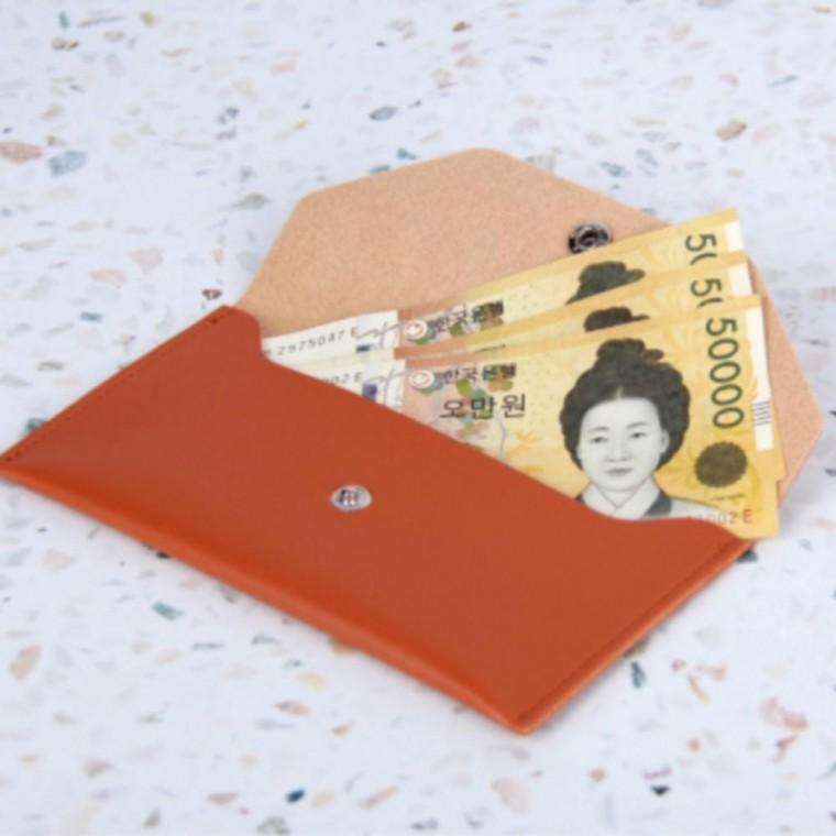 브라운 인조 가죽 봉투 파우치 집 용돈 편지 영수증 보관 현금 지폐 이벤트 감사 티켓