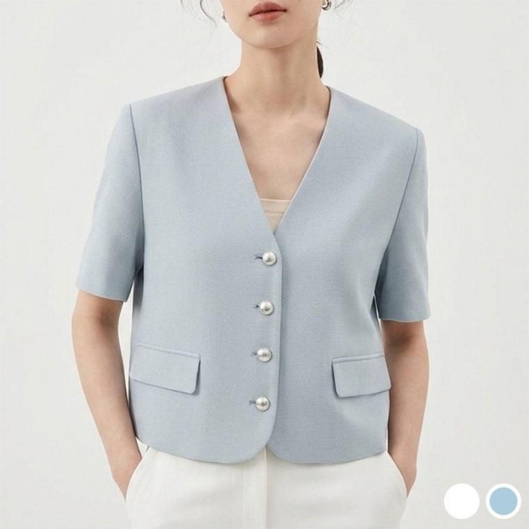 EAS 단정핏 브이넥 썸머 반팔 자켓 하객룩 나들이룩 FLS-1008531