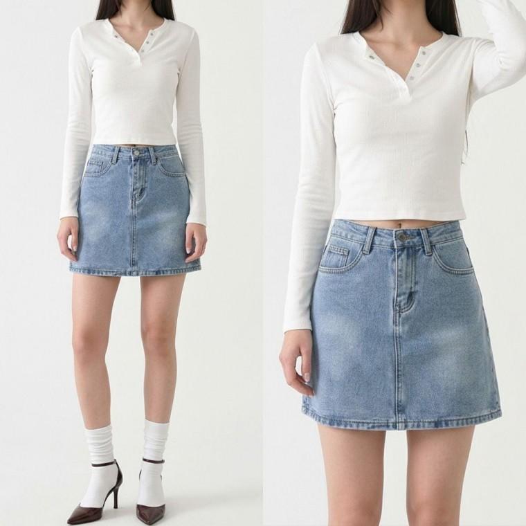 EAS 여성 라이트블루 A라인 데님 미니스커트 JEB-1008479
