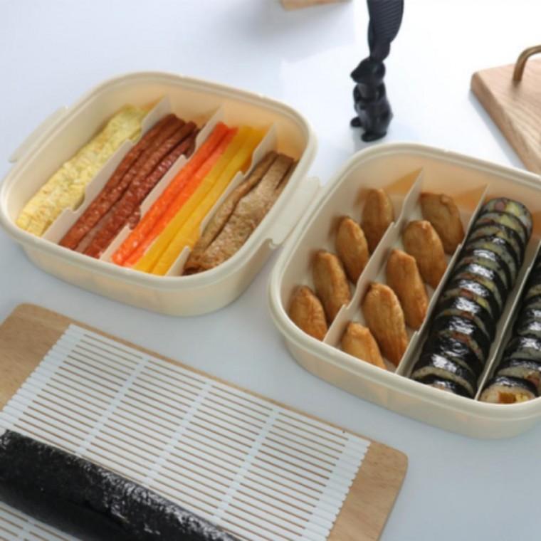김밥 재료 칸칸 나눔 보관함 날짜 표시 식품 밀폐용기 소분통 김발 증정