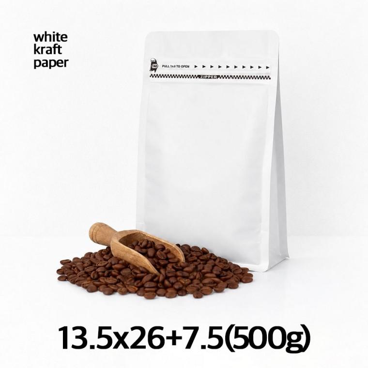 블레스팩 크라프트 화이트 박스파우치 커피 원두 봉투 500g 50매 소분 포장