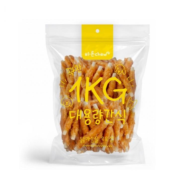 바른츄 닭가슴살 우유껌 1kg 강아지 대용량 가성비 간식