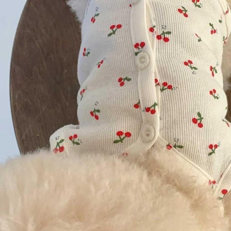 애견 봄 여름 데일리 체리 패턴 나시 가디건 실내 옷