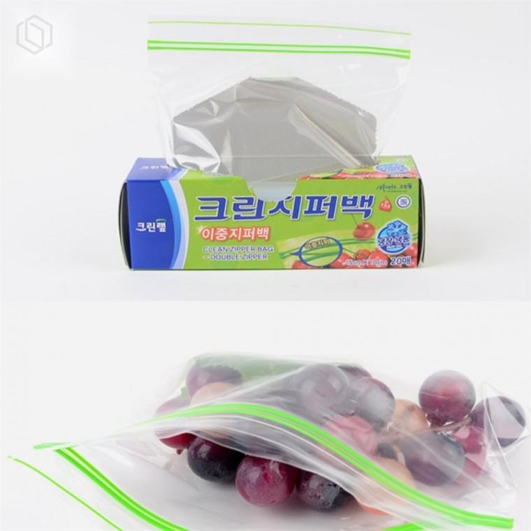크린랩 이중지퍼 식품 보관백 20매 15x10cm 밀폐형 지퍼백 크린랩지퍼백 비닐백 주방용품