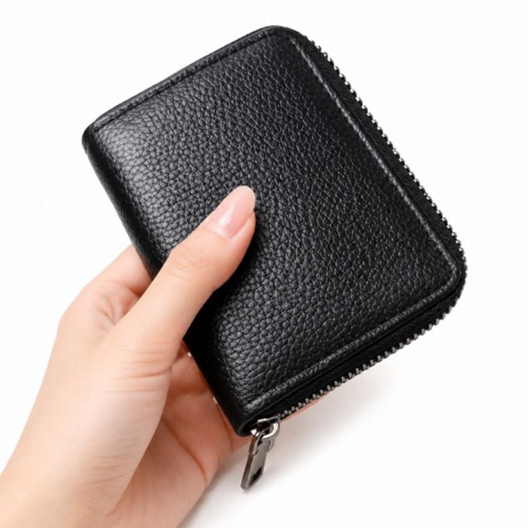 블랙 여자 지퍼 카드 지갑 아코디언 가죽 카드 홀더