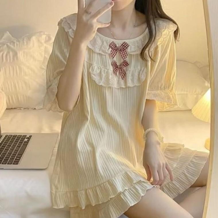 러블리 버터 여름잠옷 리본 프릴 여름 반팔 잠옷 파마자구성