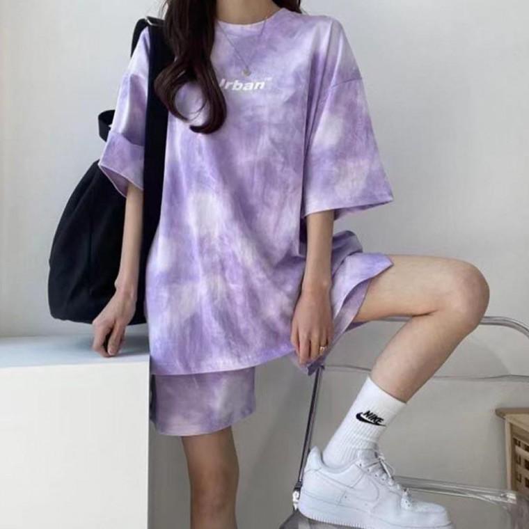 여성 트레이닝복 반바지 세트 반팔티셔츠 여자 여름 물감티