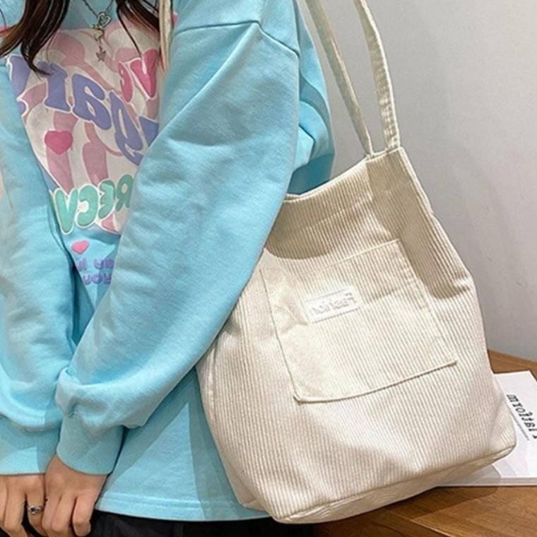 코듀로이 가방 손가방 골덴 흰색 유행 쇼퍼백 여성 패션