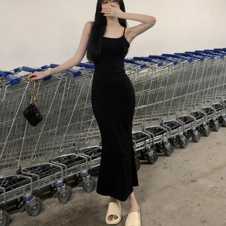 여성 코튼 서스펜더 롱 원피스 조절 가능한 스트랩 체형커버 여름 휴양지