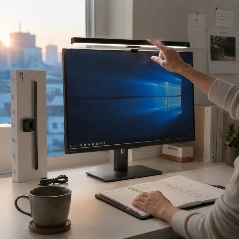 블랙 모니터조명 와이드 눈부심방지 3색조명 USB 데스크램프 500mm