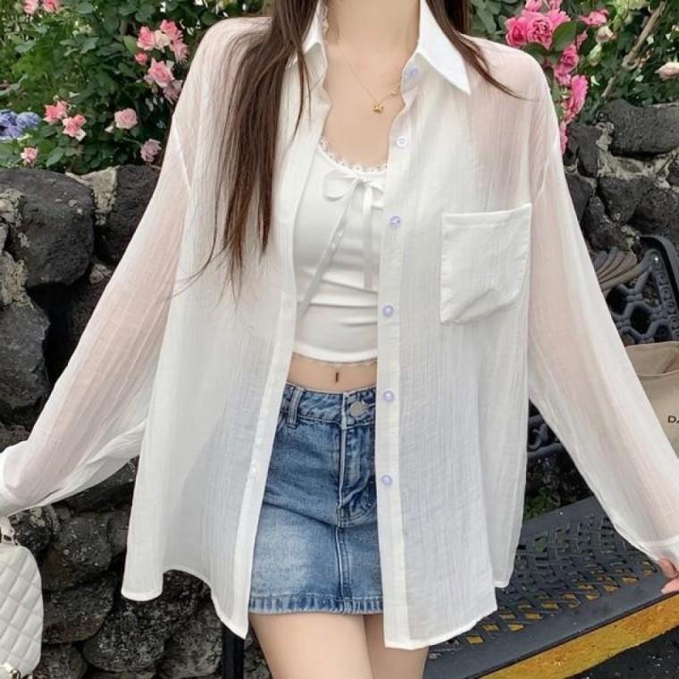 카라넥 루즈핏 시스루 셔츠 휴양지룩 바캉스룩 여행룩