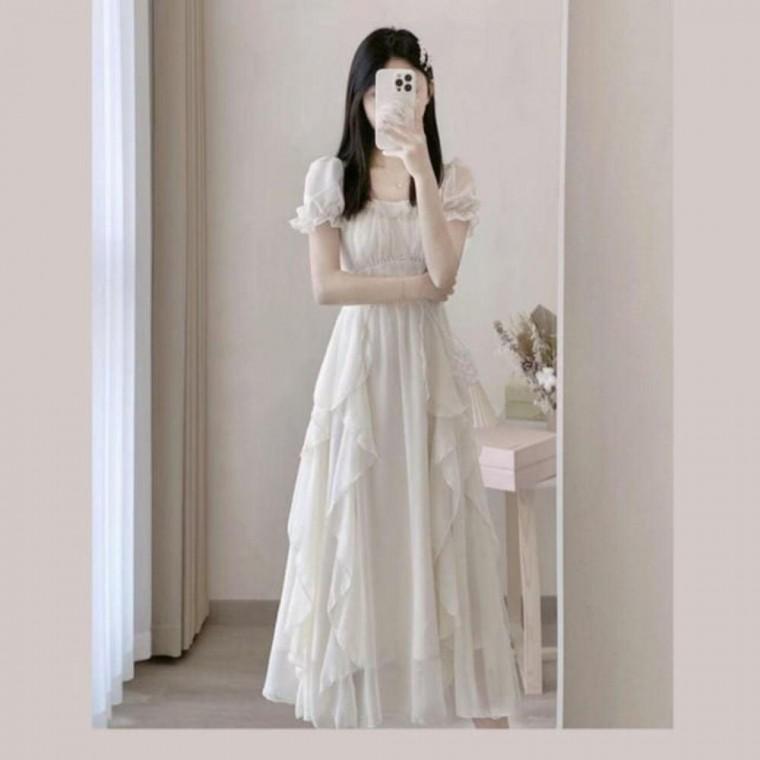 여름 화이트 쉬폰원피스 반팔 루즈핏 롱 여성