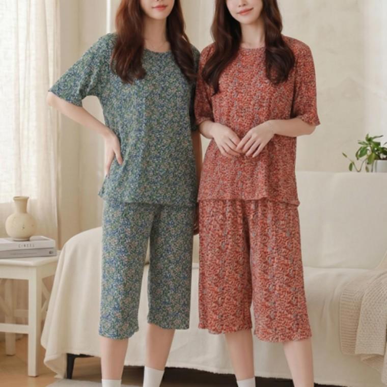 반팔 플라워 여성 여름 쿨링 꽃무늬 반바지 잠옷 홈웨어