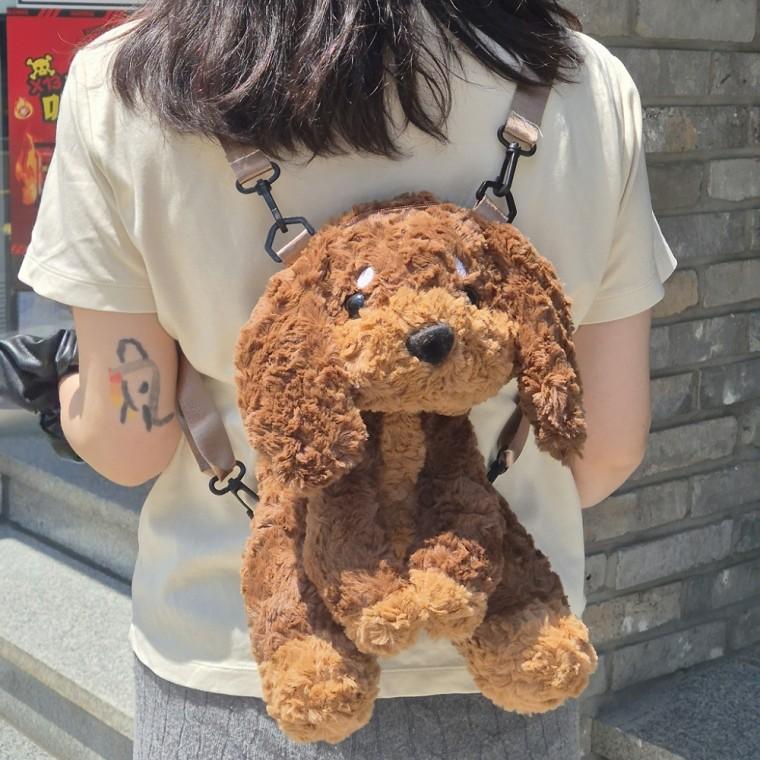 강아지 인형 백팩 지퍼 가방 귀여운코디