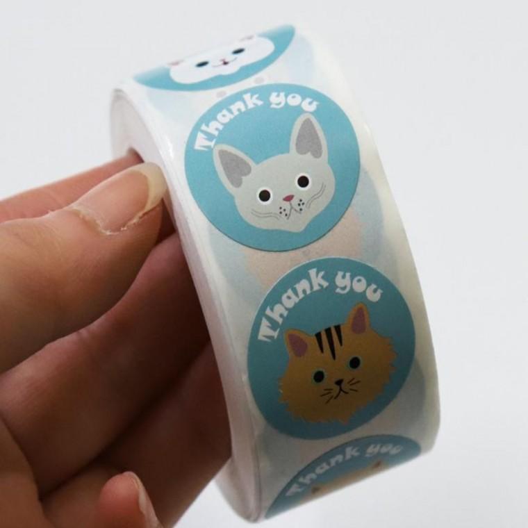 낭만고양이 땡큐스티커 500개 쿠키스티커 웨딩스티커