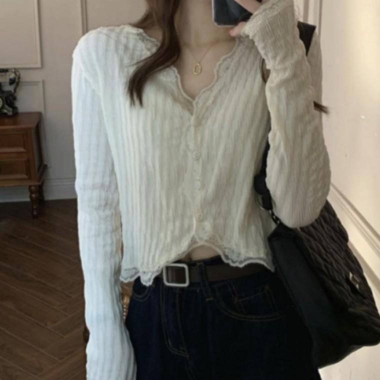 여성 레이스 크롭 가디건 크림