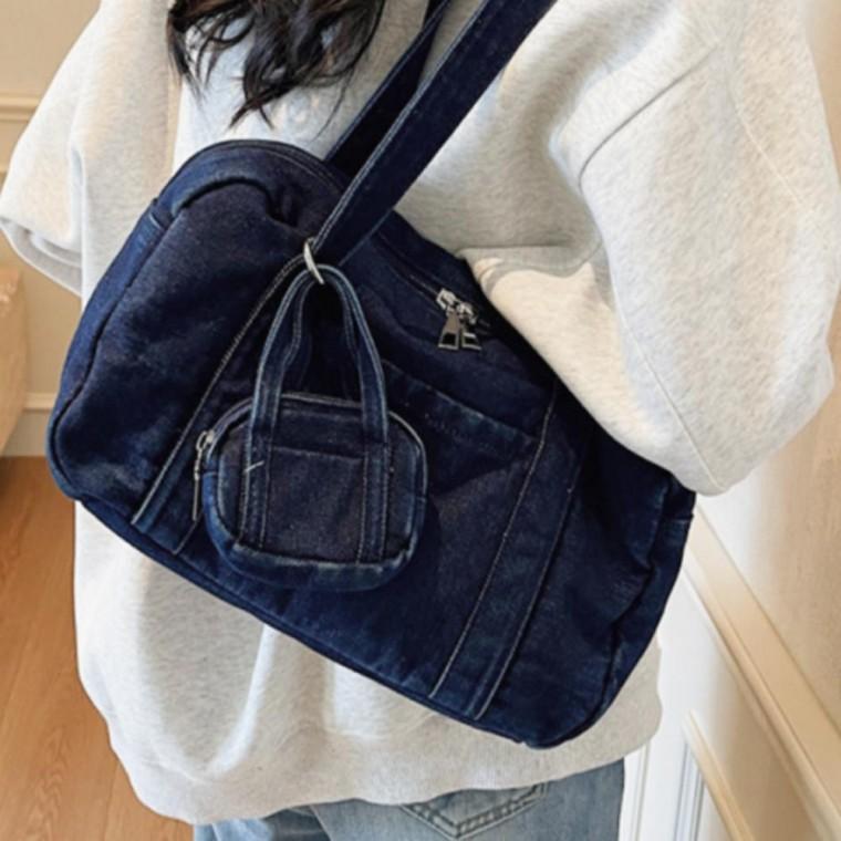 여성 데님 숄더백 데일리 가방 진블루
