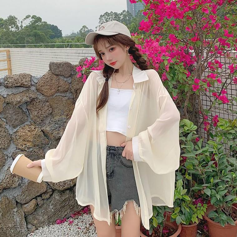 여자 30대 40대 얇은 쉬폰 오버핏 시스루 블라우스