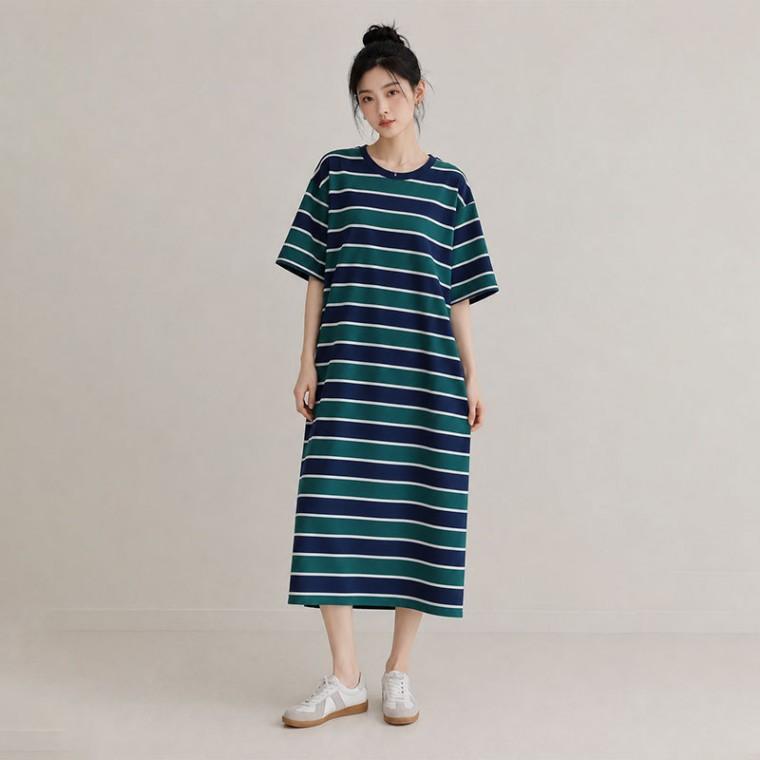 데일리 여성 스트라이프 원피스 캐주얼 여성 루즈핏 원피스 박시핏 여름원피스 반팔원피스