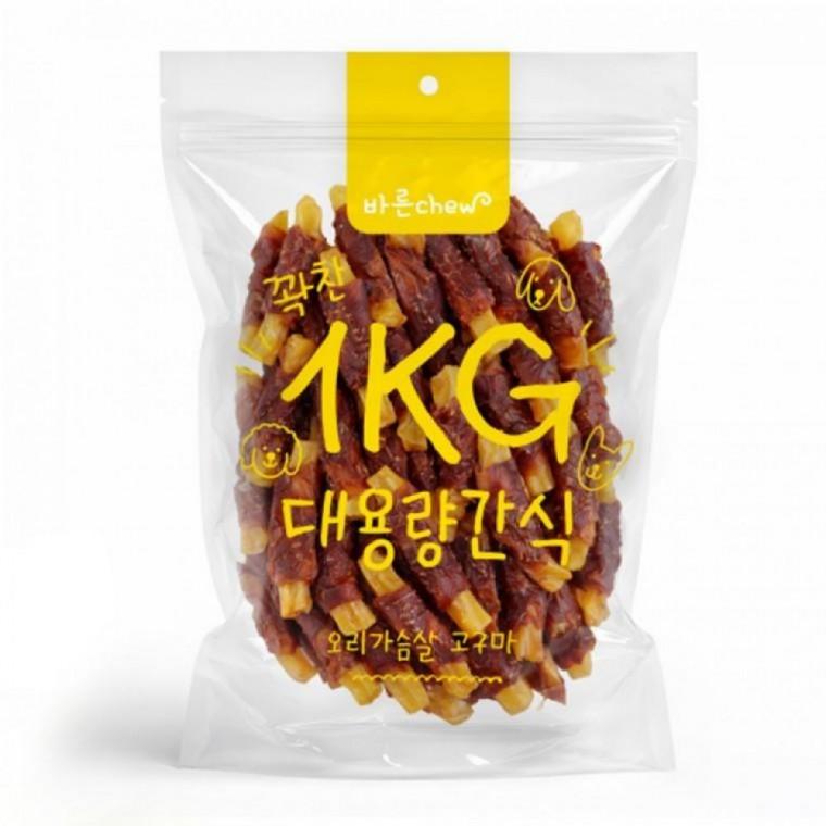 EAS 바른츄 애견간식 오리가슴살 고구마 대용량 1kg 강아지간식 육포 져키 간식