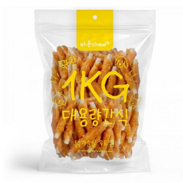 EAS 바른츄 애견간식 닭가슴살 우유껌 대용량 1kg 강아지간식 반려견 덴탈껌