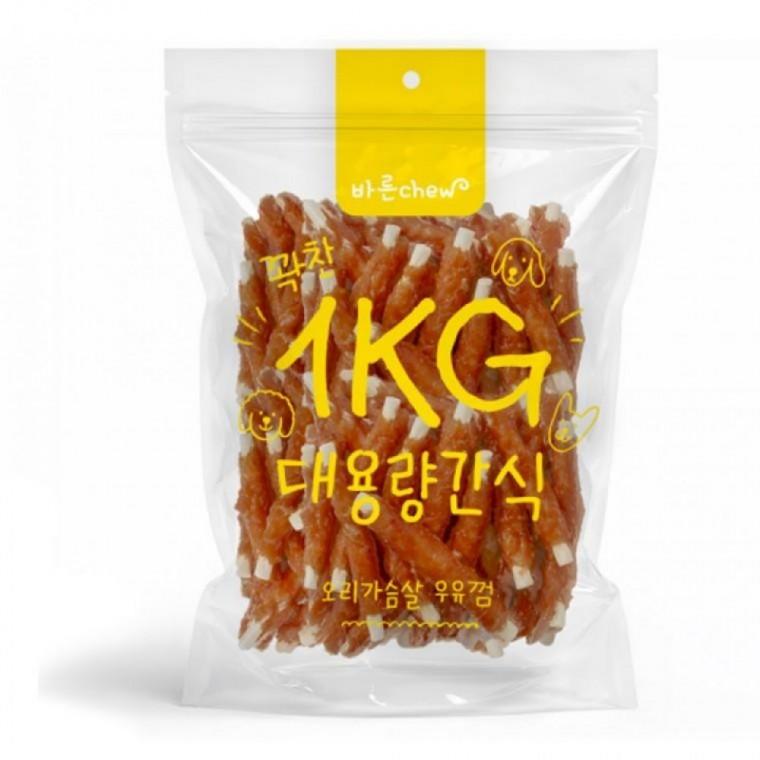 EAS 바른츄 애견간식 오리가슴살 우유껌 대용량 1kg 강아지간식 반려견 덴탈껌
