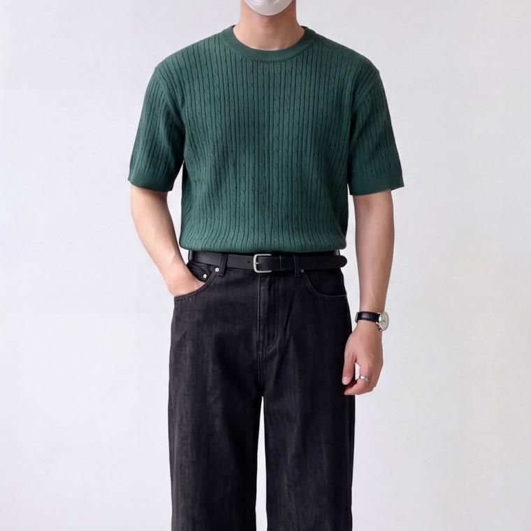미르수 케이블 라운드 크롭 반팔 니트 4color