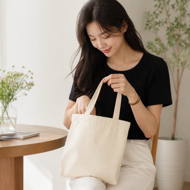 캔버스 무지 가방 2p 세트 베이지 24x26.5cm 패브릭 에코백