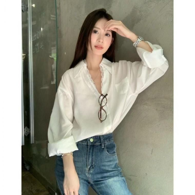 여성 여리핏 여성블라우스 레이스카라 루즈핏 셔츠블라우스