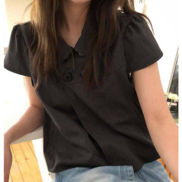 세미크롭 카라 남방 여성 반팔셔츠 포켓 린넨