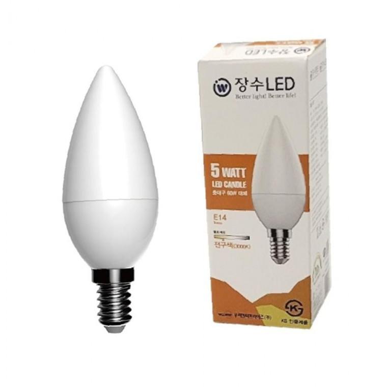 장수 LED 불투명 촛대전구 E14 전구색 백열등