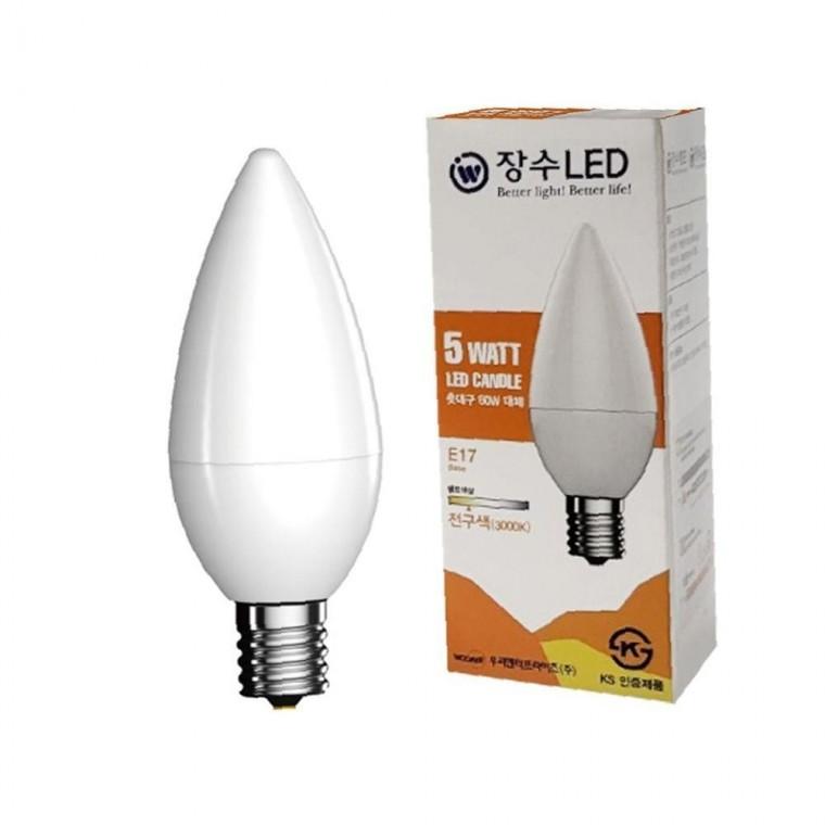 장수 LED 불투명 촛대전구 E17 전구색 백열등