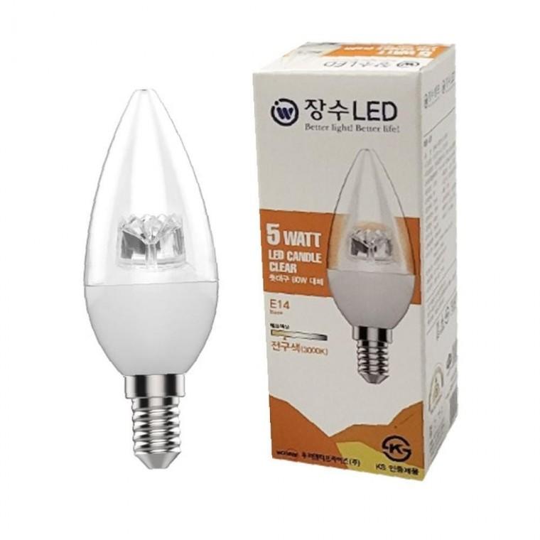 장수 LED 투명 촛대전구 E14 전구색 백열등
