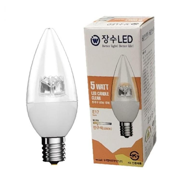 장수 LED 투명 촛대전구 E17 전구색 백열등
