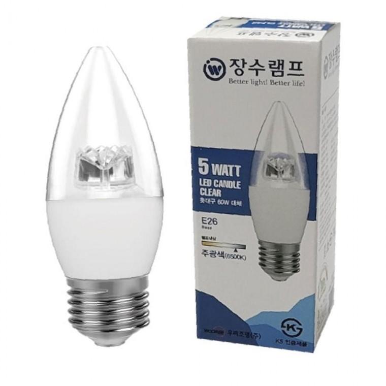 장수 LED 투명 촛대전구 E26 주광색 형광등