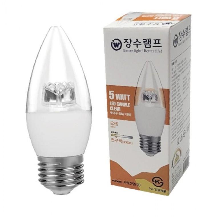 장수 LED 투명 촛대전구 E26 전구색 백열등