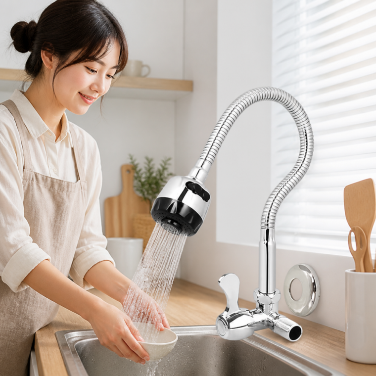 벽면 연결형 자바라 싱크수전 주방 수도꼭지 교체용