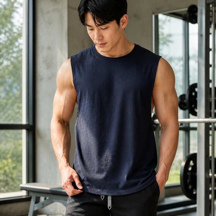 남성 머슬핏 민소매 티셔츠 운동 헬스복 트레이닝 상의