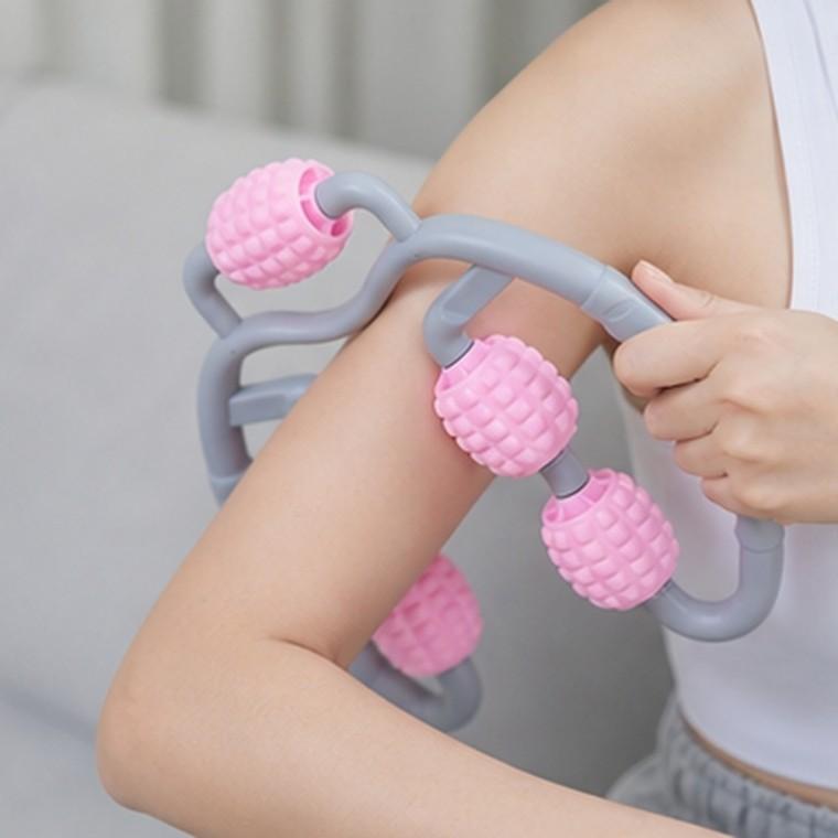 마사지롤러 핸들롤러 5구 지압 셀프마사지 종아리 허리 20cm x 25cm