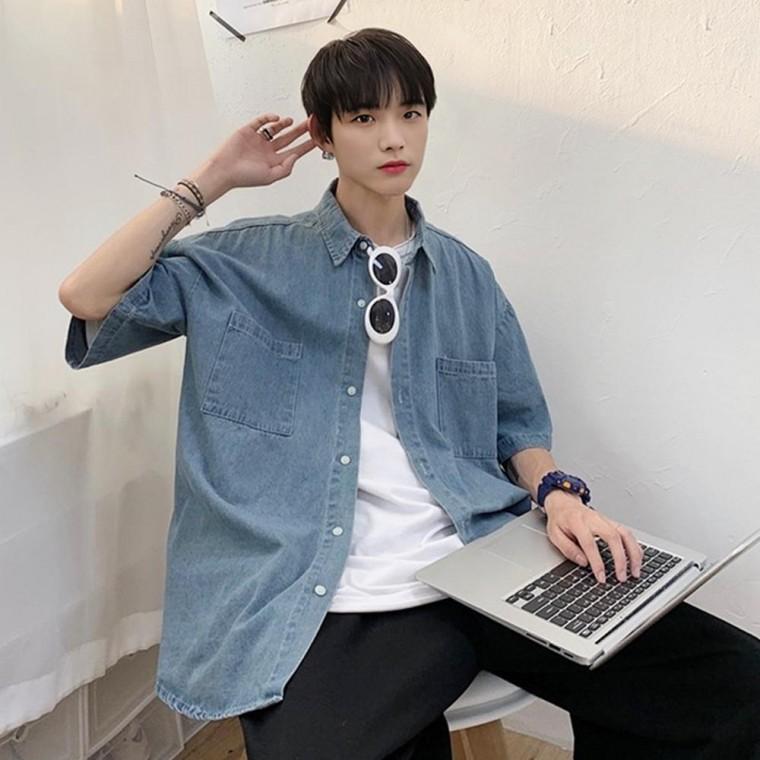 여름 캐주얼 셔츠 루즈핏 데님 반팔 청남방 워크